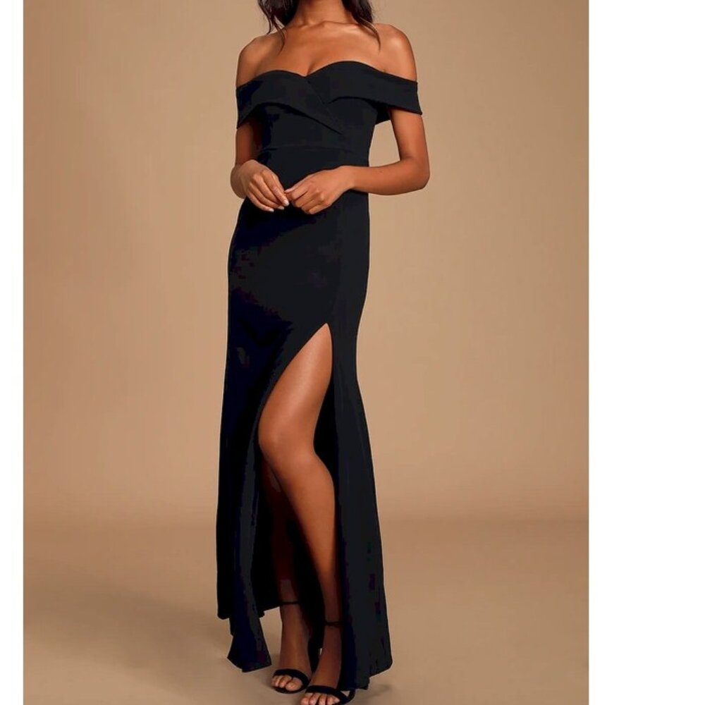 Lulus Navy Blue Song of Love Off-the-Shoulder Maxi Dress Size Large NWOT